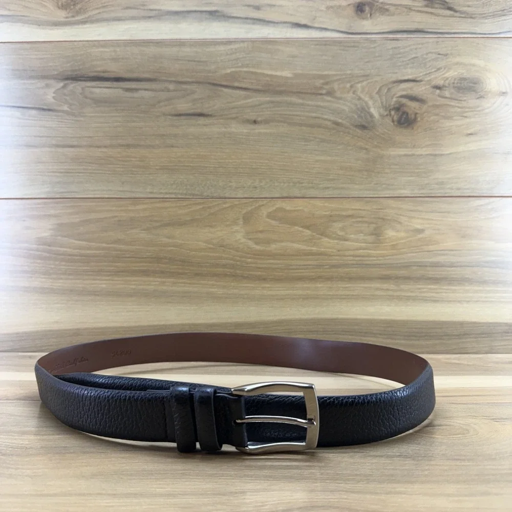 European Jumbled Calfskin Mens Belt Size 38 Black Leather Dress Formal Belt